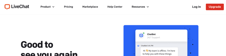A menu bar on www.livechat.com